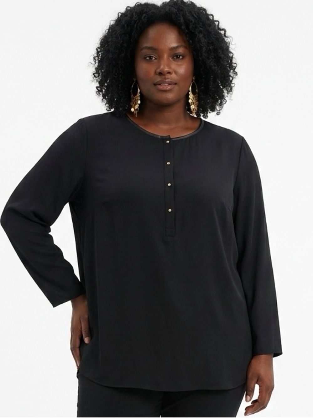LAFAYETTE 148 | Silk Black Blouse Top Gold Button Detail Women’s Size 2X